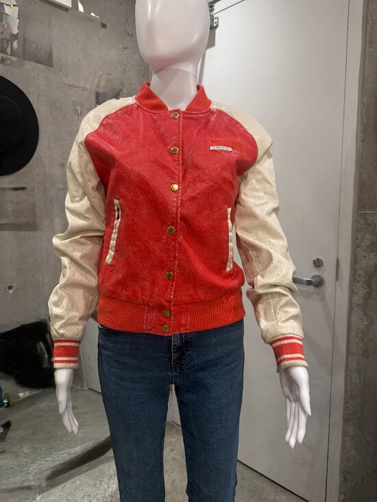 Members Only Other - Members Only Varsity Bomber Jacket Red Cream Faux Leather Y2K Retro Sz M